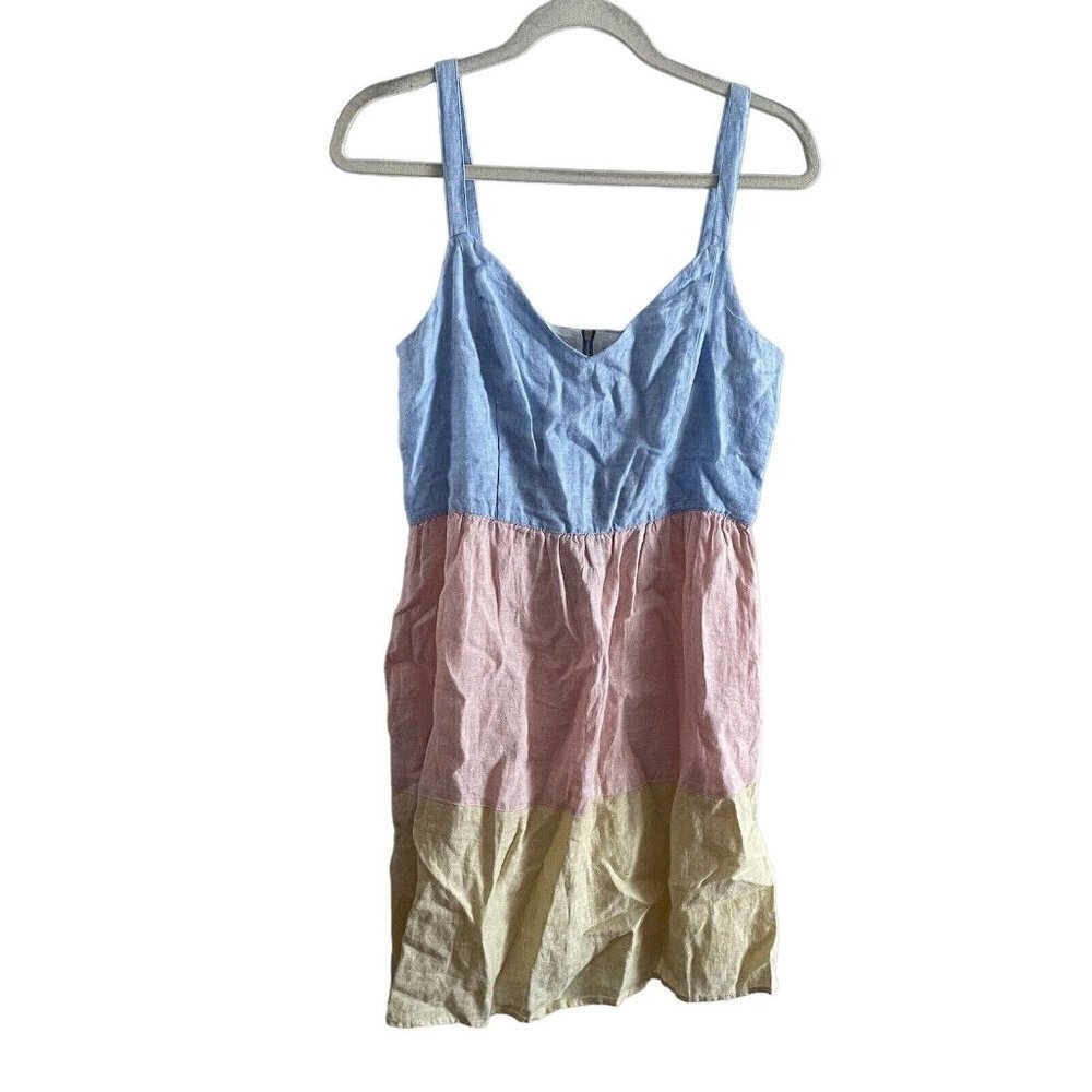 Cynthia Rowley Women SZ M Blue/Pink/Yellow 100% Linen Short Sundress